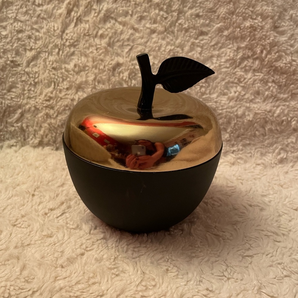 Gold-tone & Black Metal Apple Trinket Box With Velour Bottom 6”h,5”w, 15”around